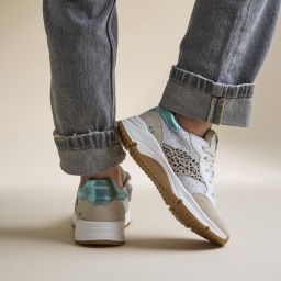 BunniesJR 225462-403 Meisjes Lage Sneakers Zilver Beige Groen Leer Veters