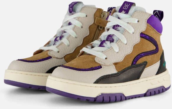 BunniesJR 224841-503 Meisjes Hoge Sneakers Paars Beige Groen Leer Veters