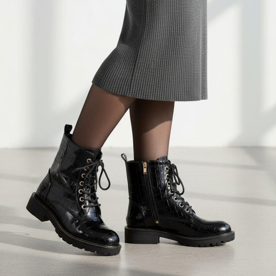Cellini Croco Veterboots zwart Synthetisch - Foto 2