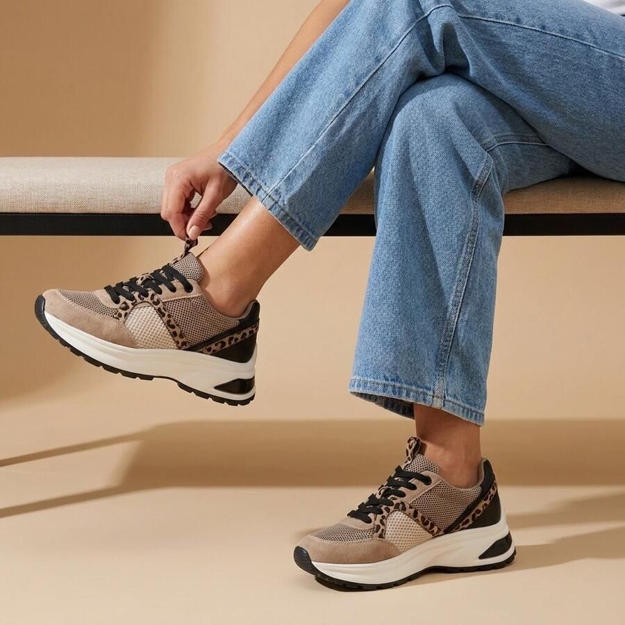 Cellini Leopard Sneakers beige Textiel - Foto 2