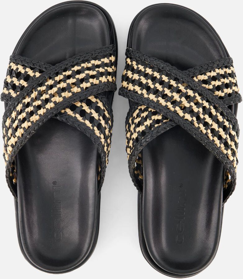 Cellini Raffia Slippers zwart Textiel - Foto 4