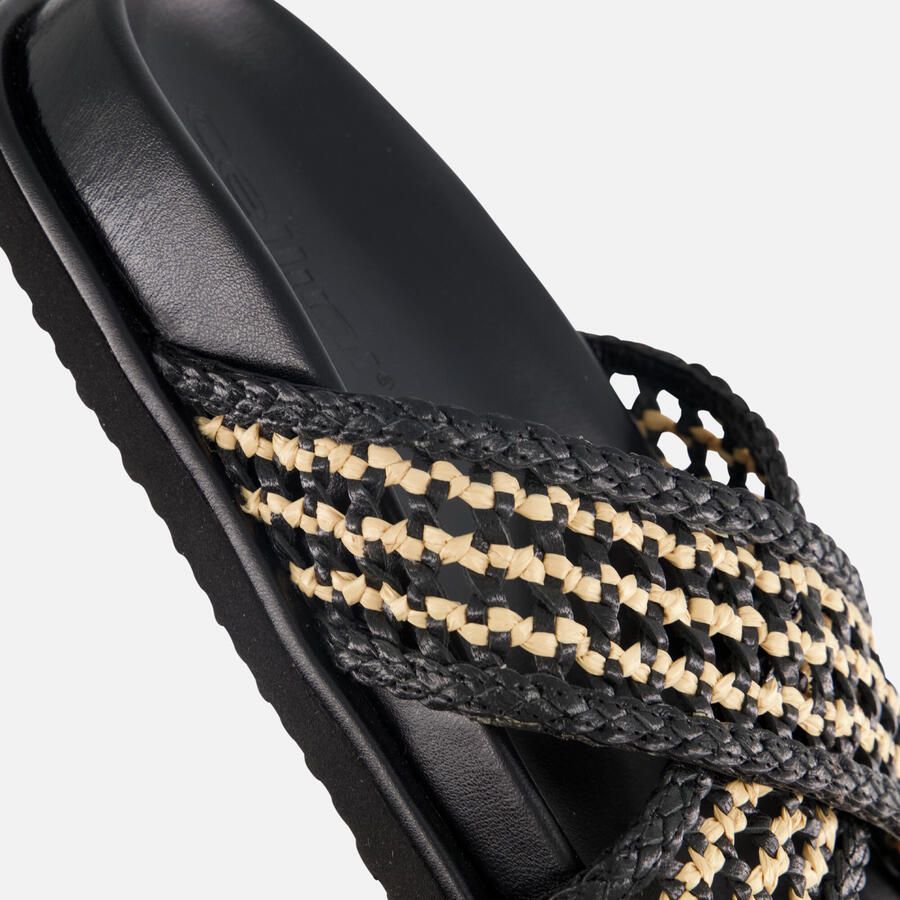 Cellini Raffia Slippers zwart Textiel - Foto 3