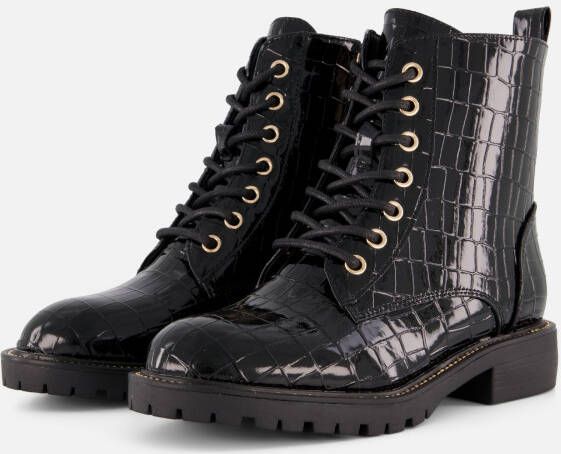 Cellini Croco Veterboots zwart Synthetisch