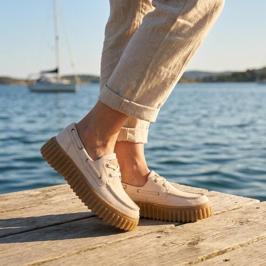 Clarks TORHILL BOAT Dames veterschoenen Wit beige - Foto 4