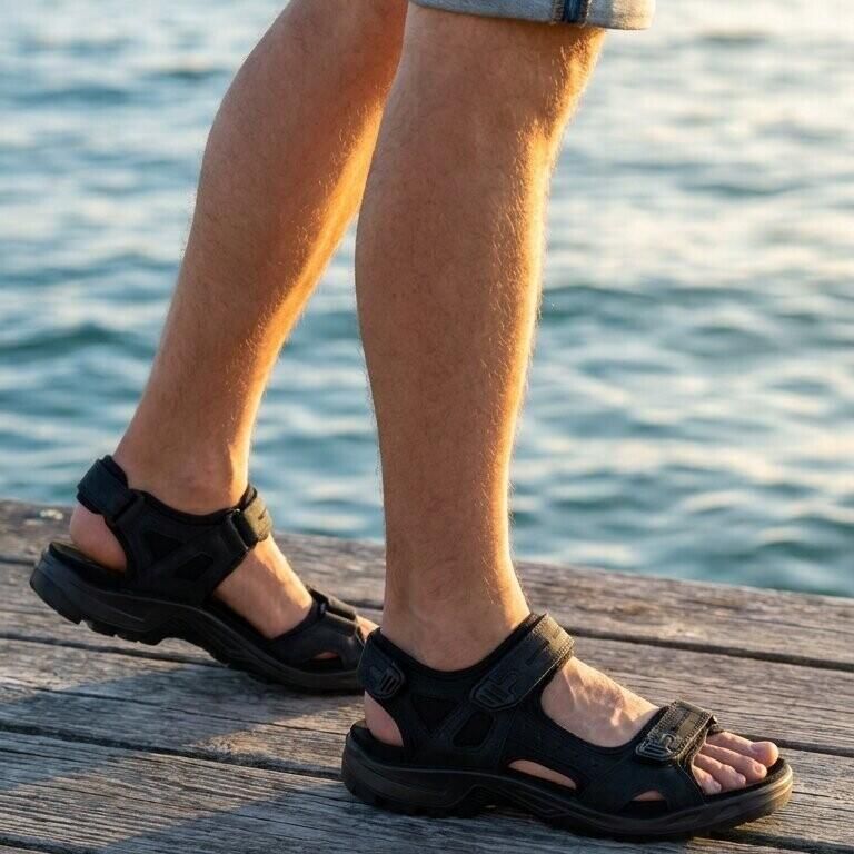 ECCO 069564 12001 Offroad Sandalen Zwart Leer en Textiel Heren Zwart