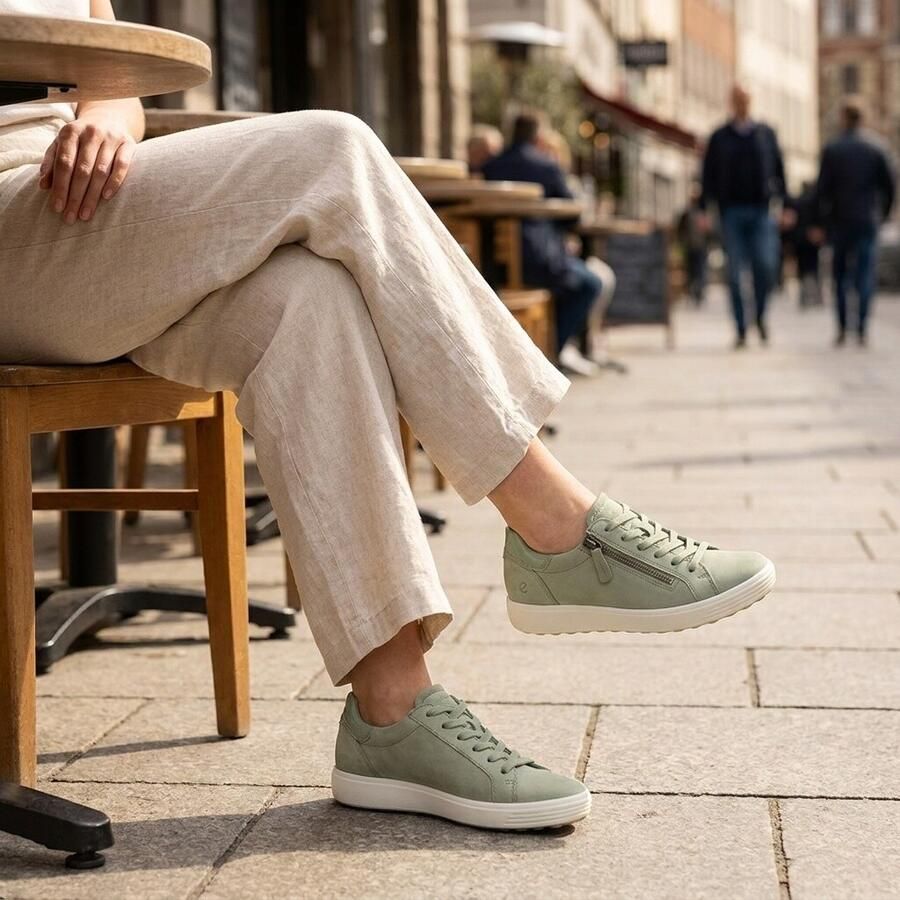 ECCO Soft 7 Side Zip Sneakers groen Nubuck Dames - Foto 2