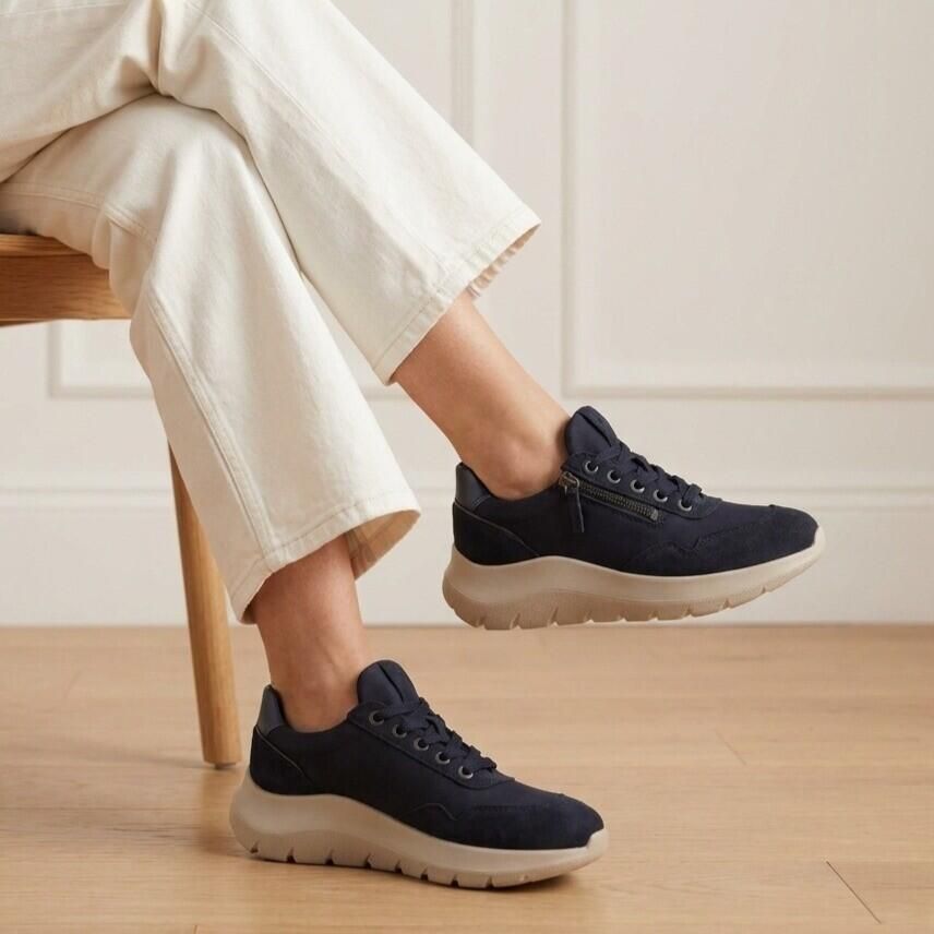 ECCO Valerie Side Zip Sneakers blauw Nubuck