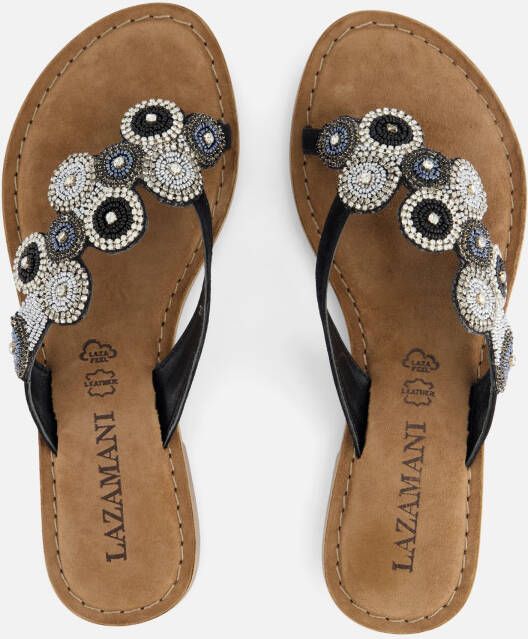 Lazamani Slippers Beads zwart Leer