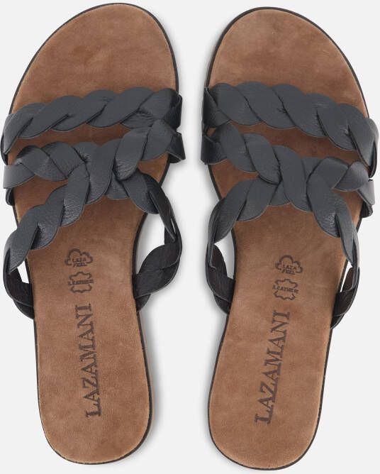 Lazamani Slippers zwart Leer