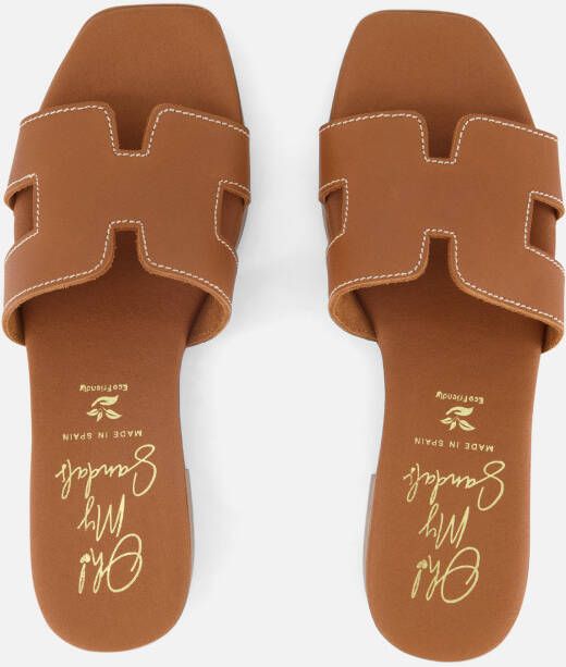 Oh My Sandals Slippers cognac Leer