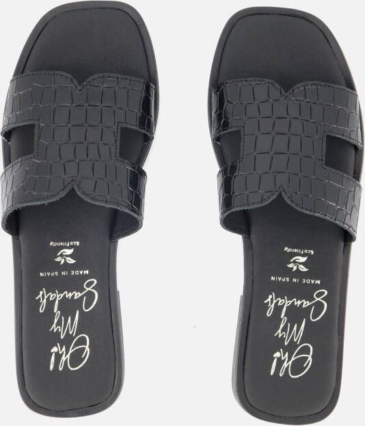 Oh My Sandals Slippers zwart Leer
