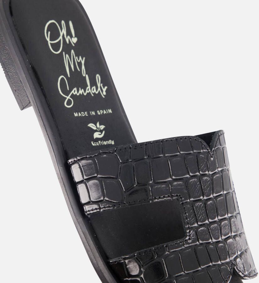 Oh My Sandals Slippers zwart Leer
