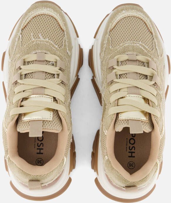 POSH by Poelman Glitter Sneakers beige Textiel