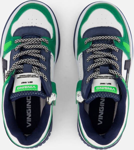 VINGINO Kevin leren sneakers groen wit Jongens Leer Meerkleurig 34 - Foto 7