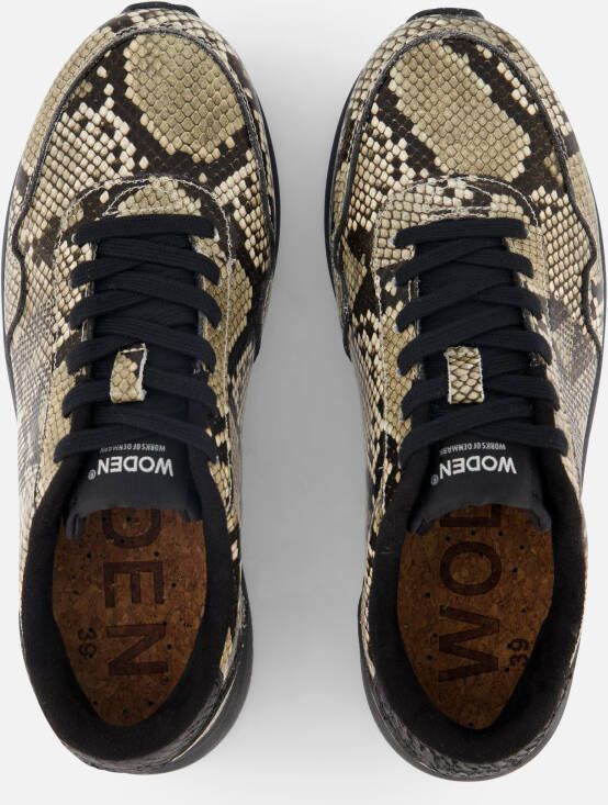 Woden Nora natural soft sneakers zwart snake