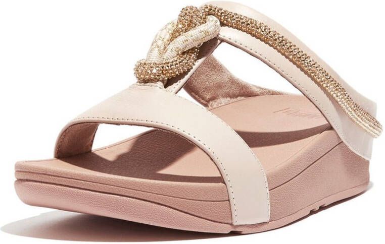 FitFlop Slipper Fino Crystal Cord Stone Beige Leer