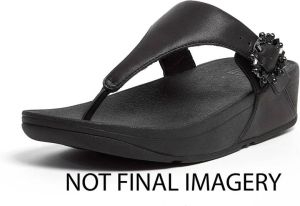 FitFlop Lulu Crystal-Buckle Leather Toe-post Sandals ZWART