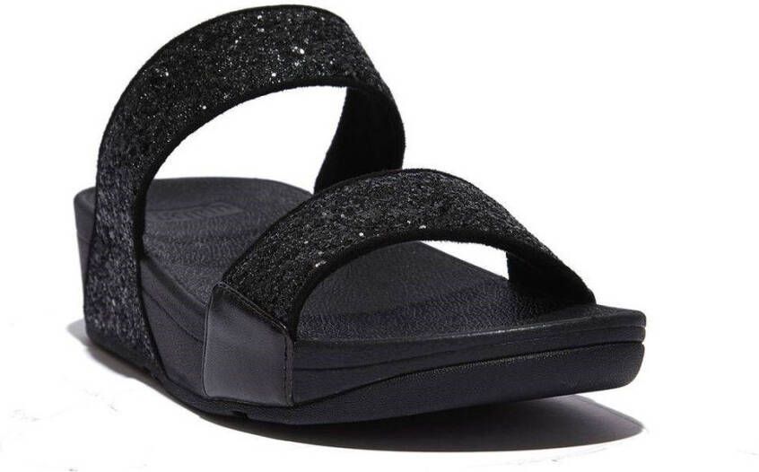 FitFlop Lulu Slide Glitter Sandalen zwart Textiel