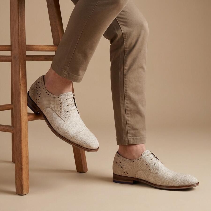 FLORIS VAN BOMMEL Nette Schoenen Heren Sfm-30361 De Stapper Maat: 40⅔ Materiaal: Textiel Kleur: Beige - Foto 7