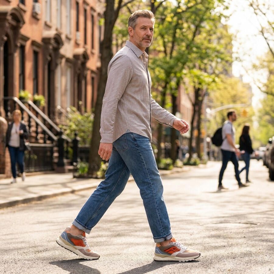 FLORIS VAN BOMMEL Lage Sneakers Heren Sfm-10243 De Treener Maat: 46⅔ Materiaal: Leer Kleur: Oranje - Foto 2
