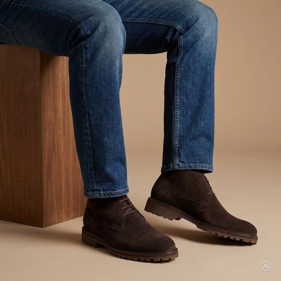Floris van Bommel 01.36 suède veterboots met profielzool donkerbruin - Foto 6