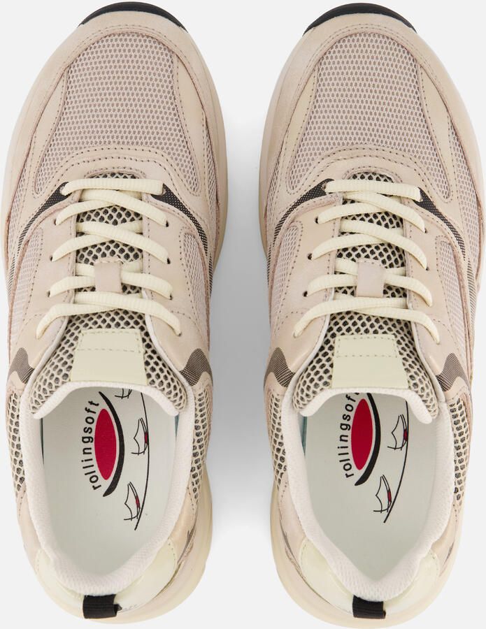 Gabor 86.936.39 Rolling Soft Sneakers Beige Leer en Mesh Dames Breed Beige