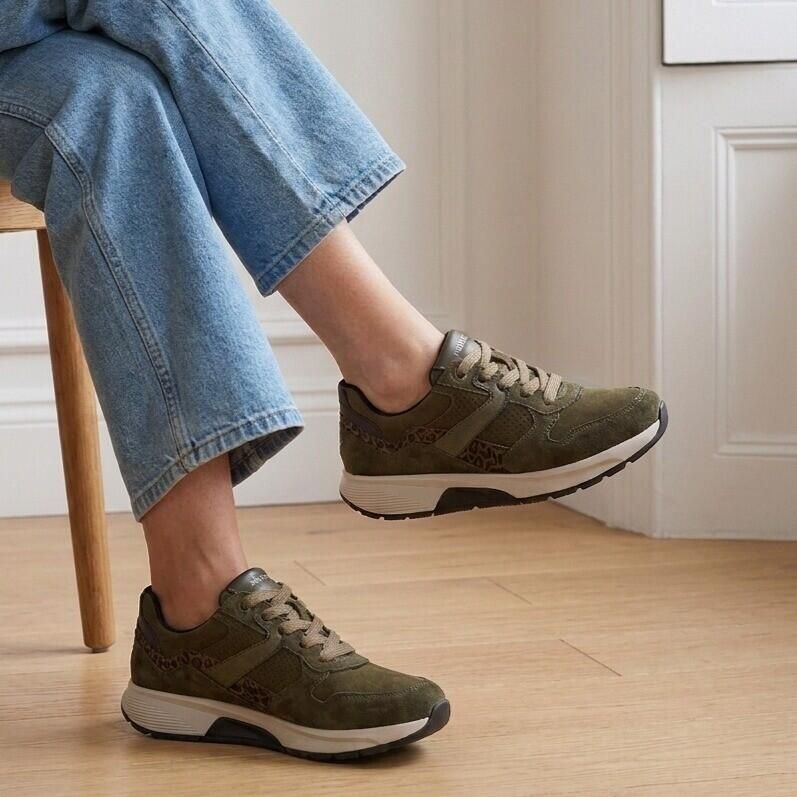 Gabor Rollingsoft khaki groene suède dames sneakers