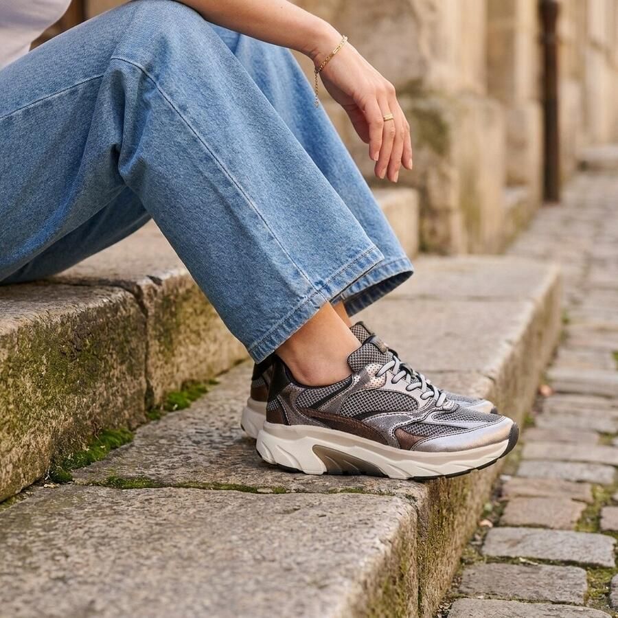 Gabor Rollingsoft Sneakers zilver Textiel Dames