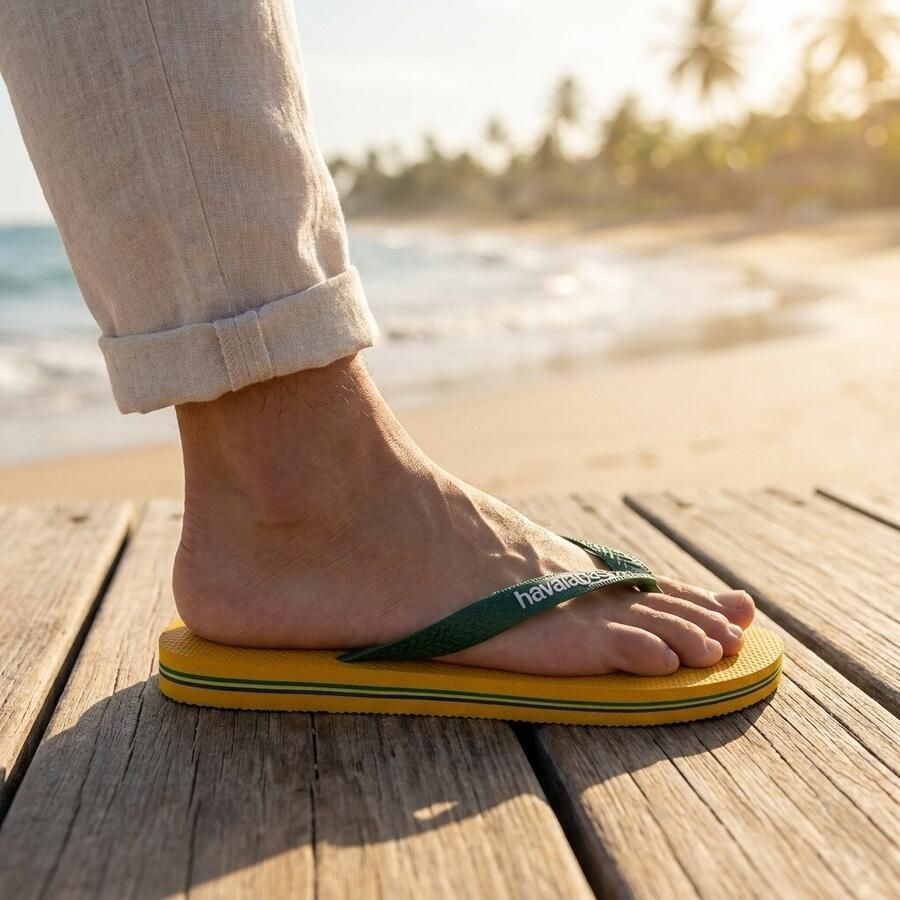Havaianas Brasil Logo teenslippers geel groen Jongens Meisjes Rubber 33 34