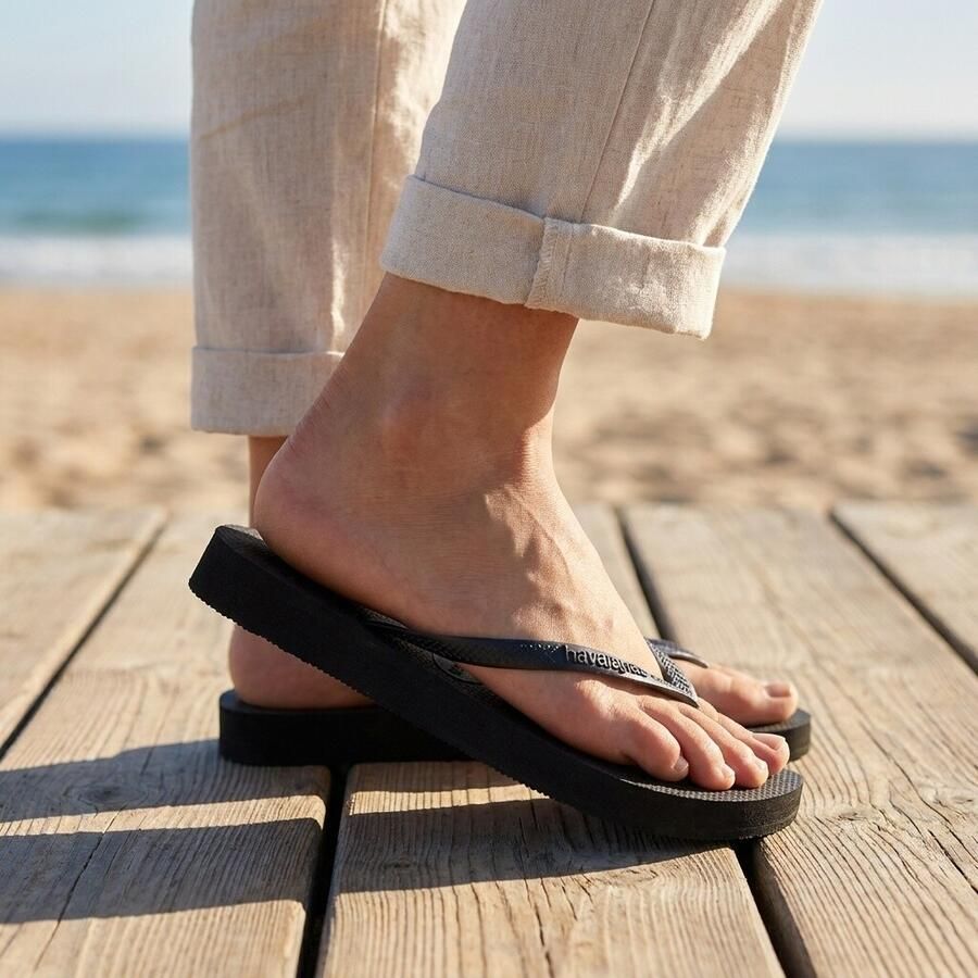 HAVAIANAS Teenslippers Dames Kids Slim Glitter Ii Maat: 33 34 Materiaal: Rubber Kleur: Zwart - Foto 9