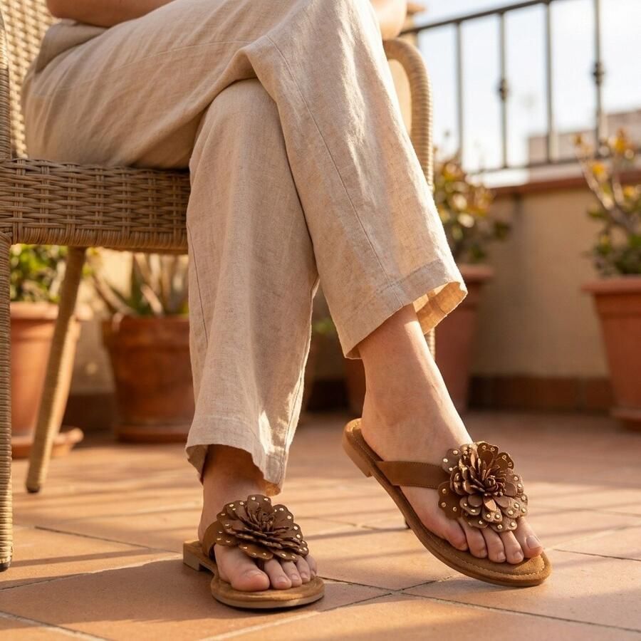 Lazamani Kira Dames Teenslippers Leer Tan
