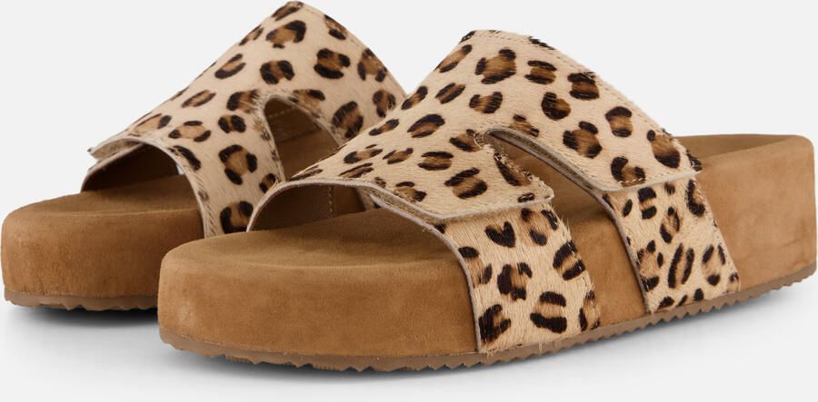 Lazamani Mille slippers met plateauzool en panterprint beige - Foto 8