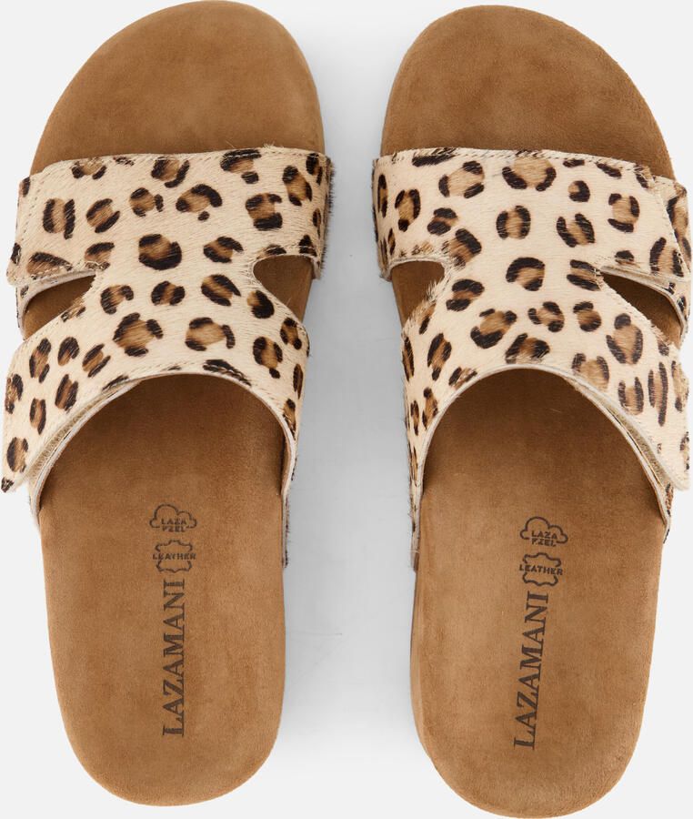 Lazamani Mille slippers met plateauzool en panterprint beige - Foto 6