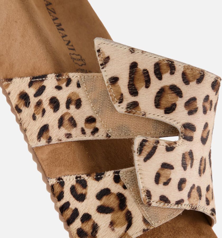 Lazamani Mille slippers met plateauzool en panterprint beige - Foto 5