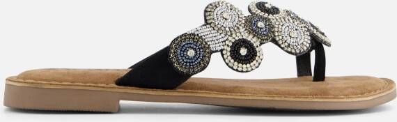 Lazamani Slippers Beads zwart Leer