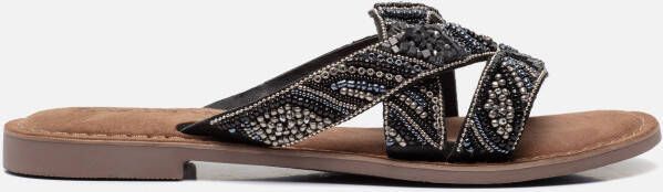 Lazamani Slippers zwart Leer