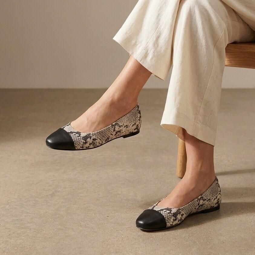 Linea Zeta Snake Ballerina's zwart Leer