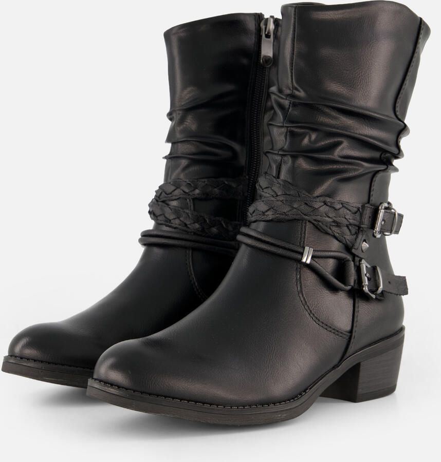 Marco Tozzi Cowboy laars blokhak korte laarzen westernlaarsjes met gevlochten decoratieve bandjes