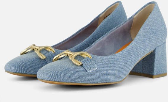 Marco Tozzi Pumps avondschoen feestelijke schoen blokhak met gouden sierketting
