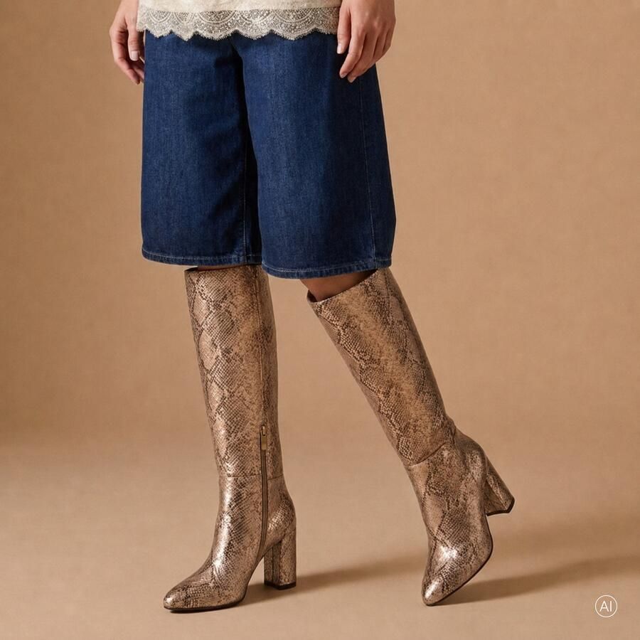 Mexx Krystal Indy imitatieleren laarzen met blokhak en dierenprint goud - Foto 8