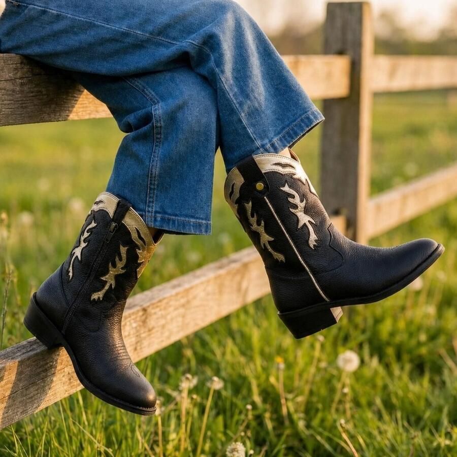 Muyters Cowboylaarzen zwart Leer Kinderschoenen