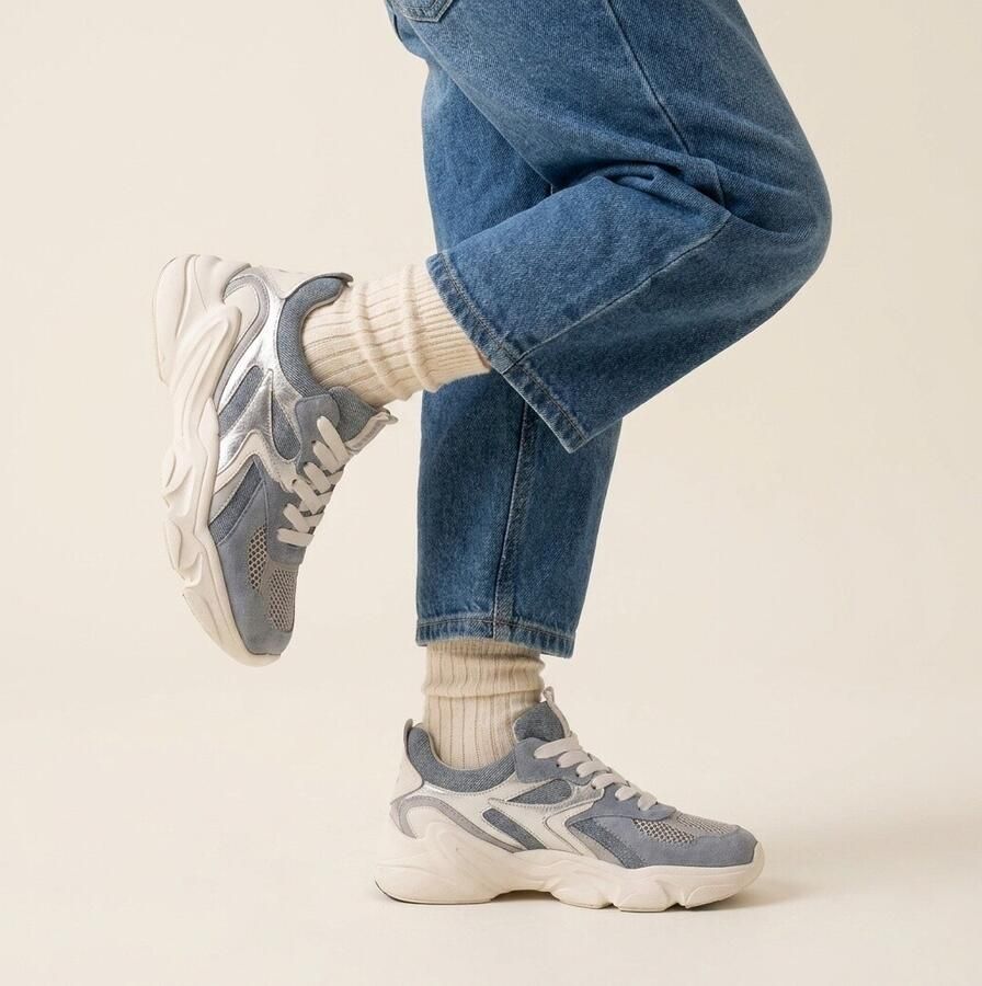 Muyters Denim Sneakers blauw Leer Kinderschoenen