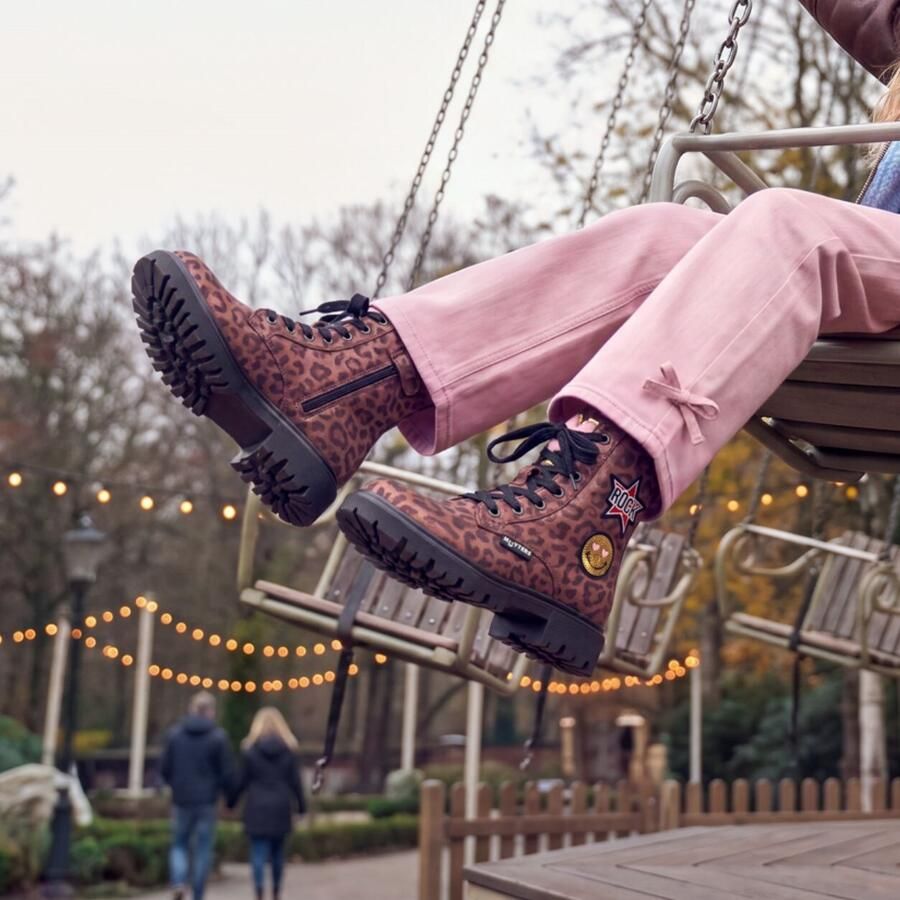 Muyters Rock Veterboots bordeaux Leopard Leer Kinderschoenen