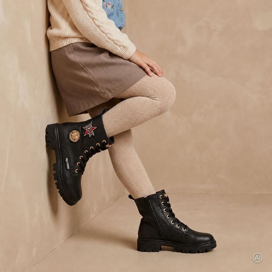 Muyters Rock Veterboots zwart Leer Kinderschoenen