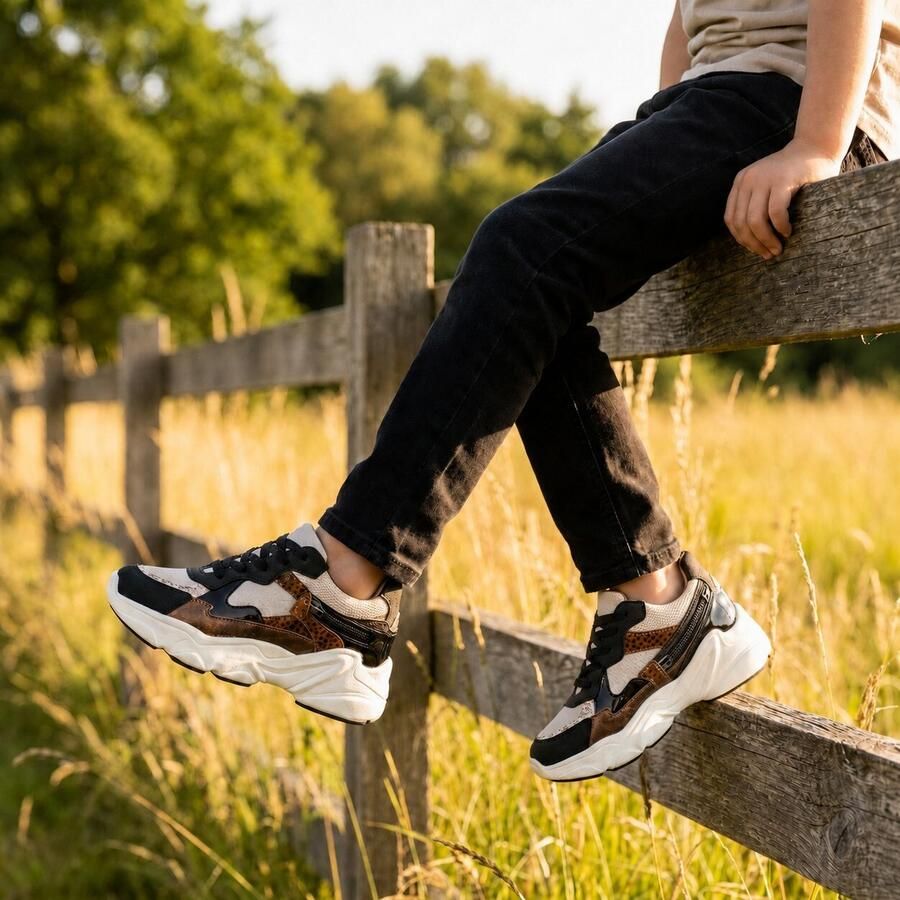 Muyters Sneakers zwart Leer Kinderschoenen