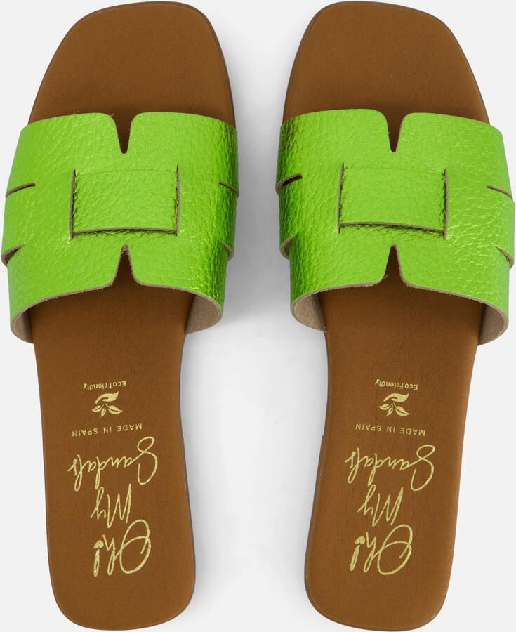 OH MY SANDALS Amira Slippers groen Leer Dames - Foto 3
