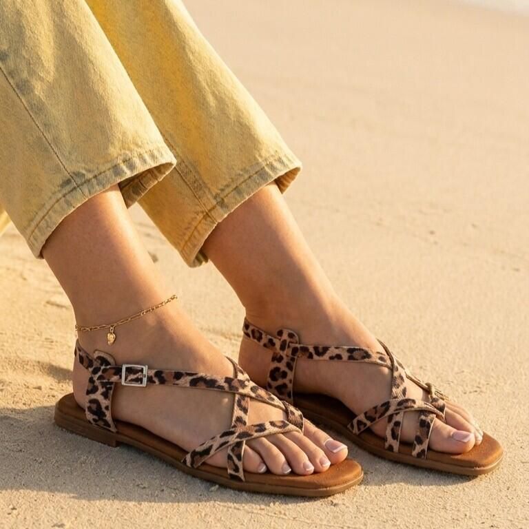 OH MY SANDALS Leopard Sandalen beige Leer Dames