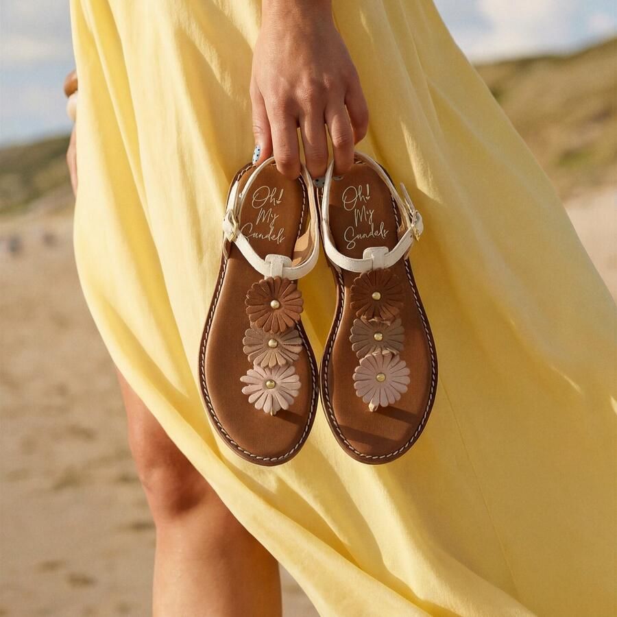 Oh My Sandals Sandalen Bloemen beige Leer