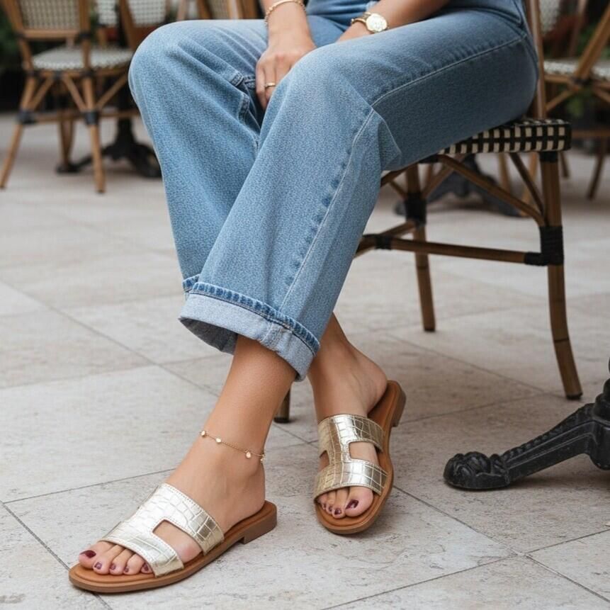 OH MY SANDALS Slippers goud Leer Dames - Foto 2