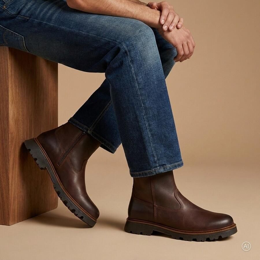 Outfielder Boots Met Rits bruin Leer